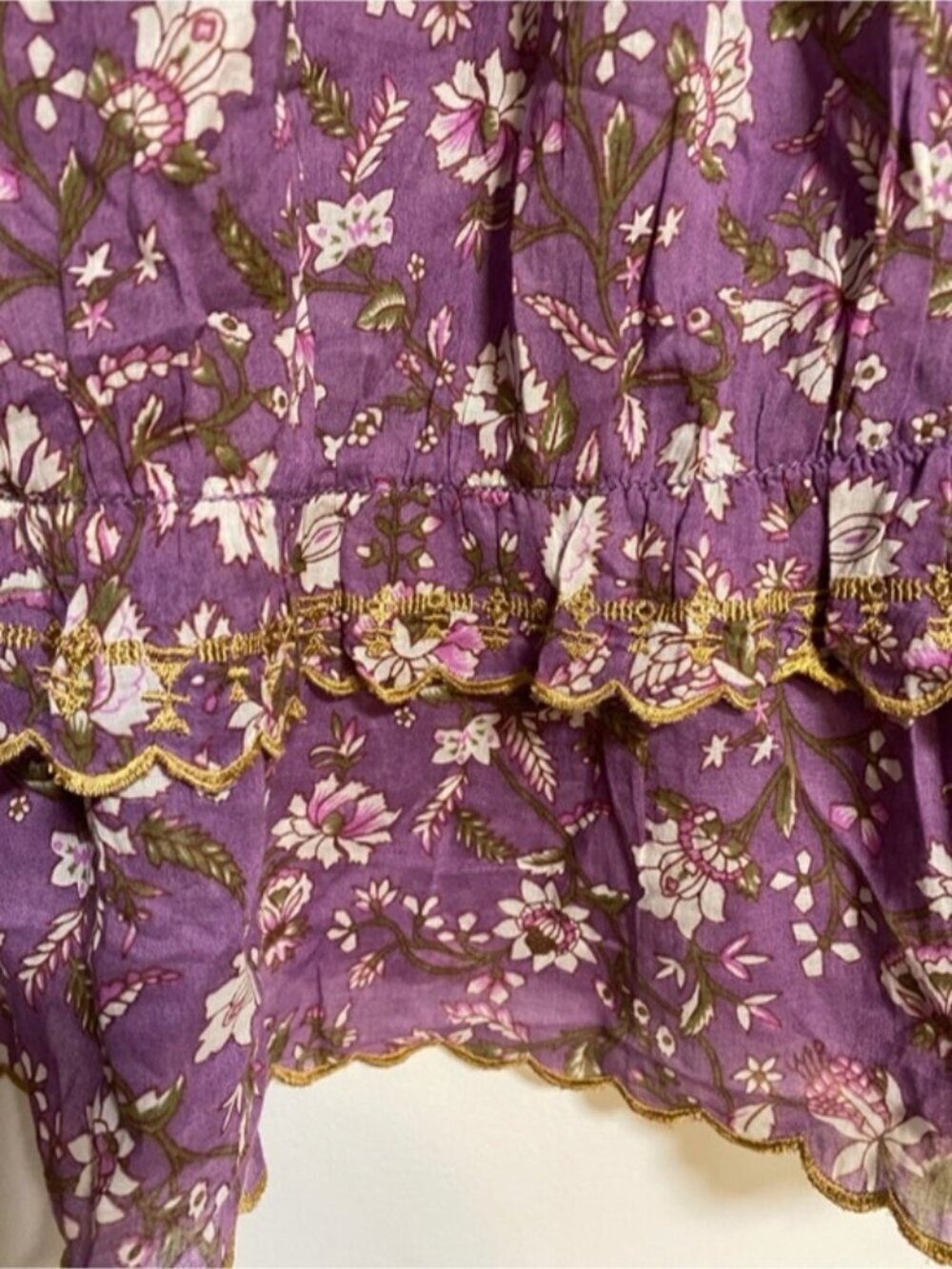 Isabel Marant Étoile Floral Ruffle Blouse Size 36 Purple Boho Cotton - Picture 9 of 12